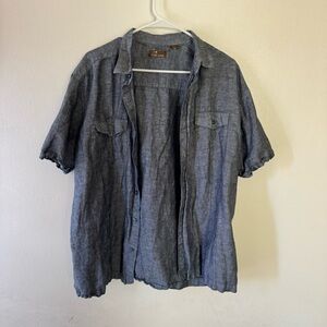 y2k short sleeve dark blue denim jean button up